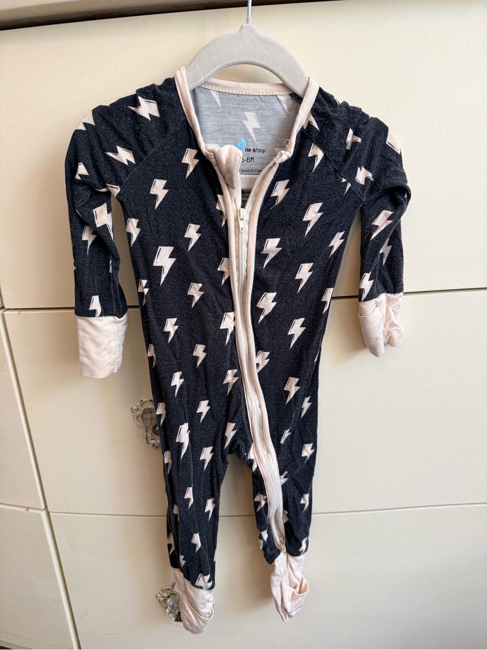Little One Shop Black Lightning Print Kids Footed One-Piece Romper